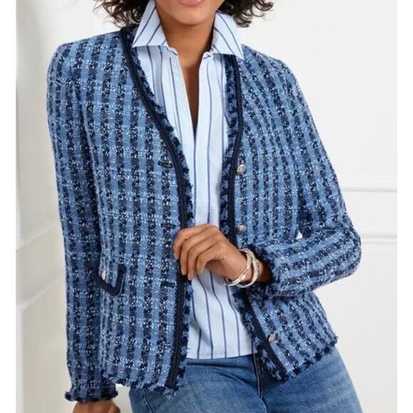 Talbots Jackets & Blazers - Talbots Blazer Exquisite Tweed Jacket in Blue Plaid Tweed Size 10 Petite NEW NWT